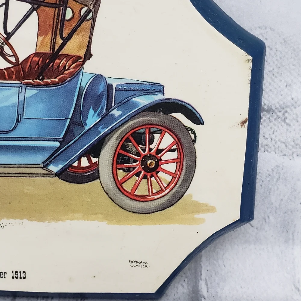 Vtg.Chevrolet Roadster 1913 Wood Mounted Print By FREDERICK ELMIGER - Picture 7 of 9